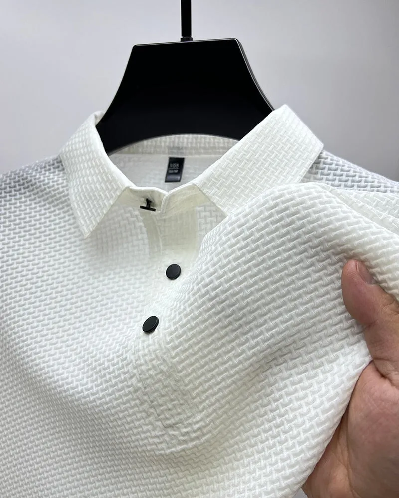 Men polo shirt high quality silk breathable business classy men fashion mock neck