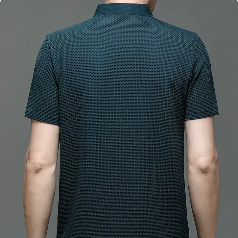 Men polo shirt high quality silk breathable business classy men fashion mock neck