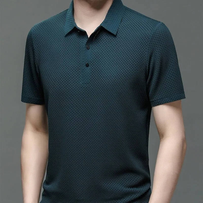 Men polo shirt high quality silk breathable business classy men fashion mock neck