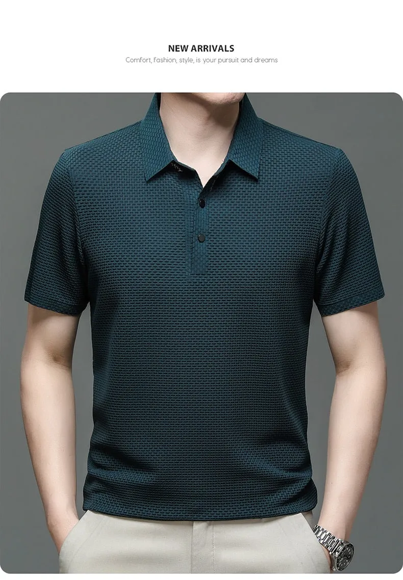 Men polo shirt high quality silk breathable business classy men fashion mock neck