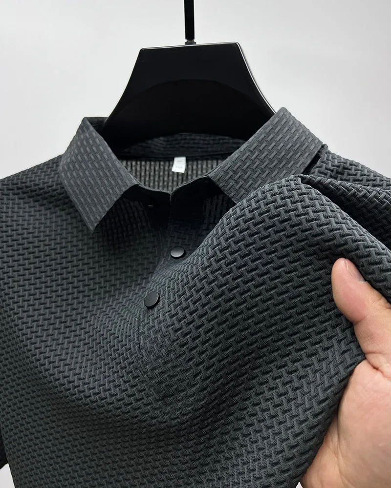 Men polo shirt high quality silk breathable business classy men fashion mock neck