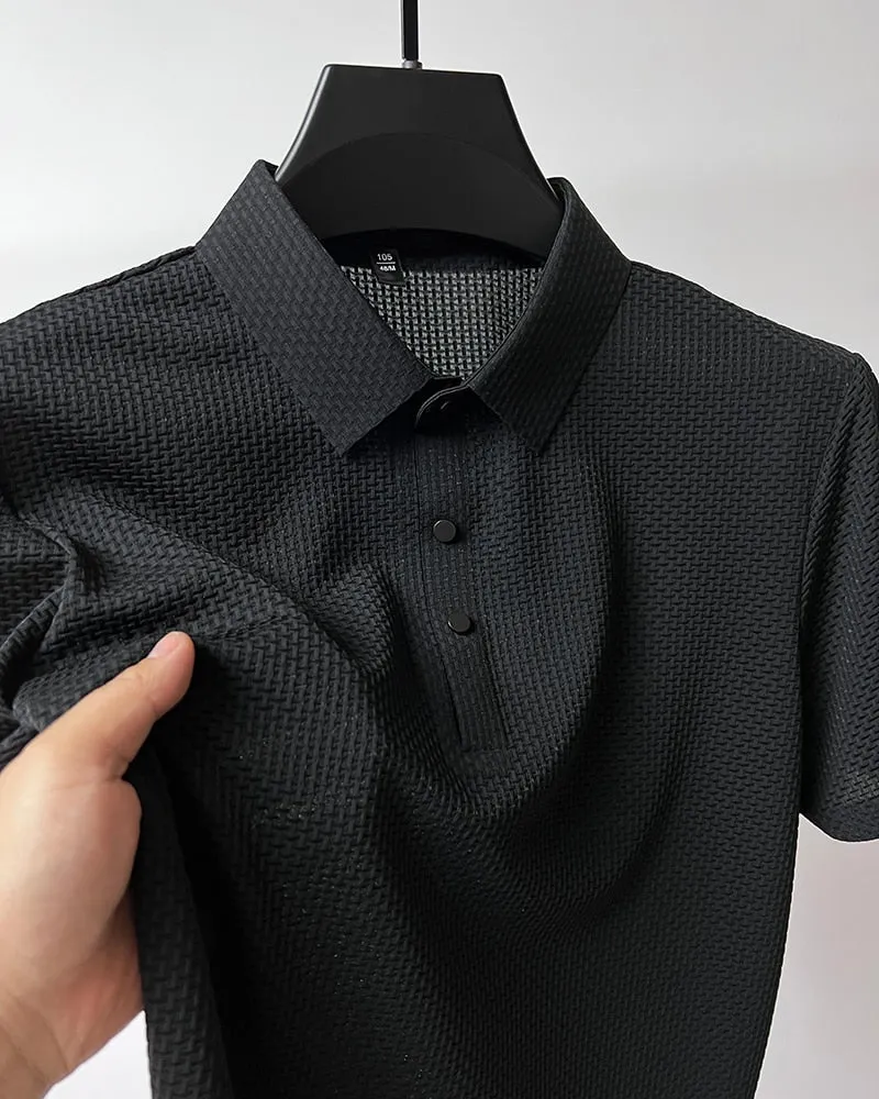 Men polo shirt high quality silk breathable business classy men fashion mock neck