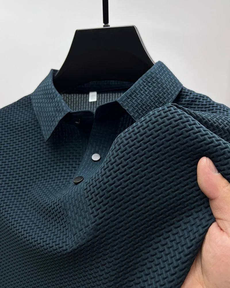 Men polo shirt high quality silk breathable business classy men fashion mock neck