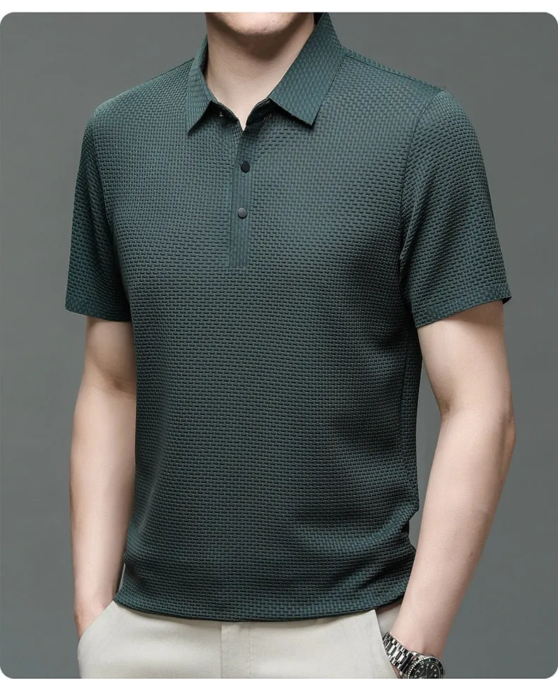 Men polo shirt high quality silk breathable business classy men fashion mock neck