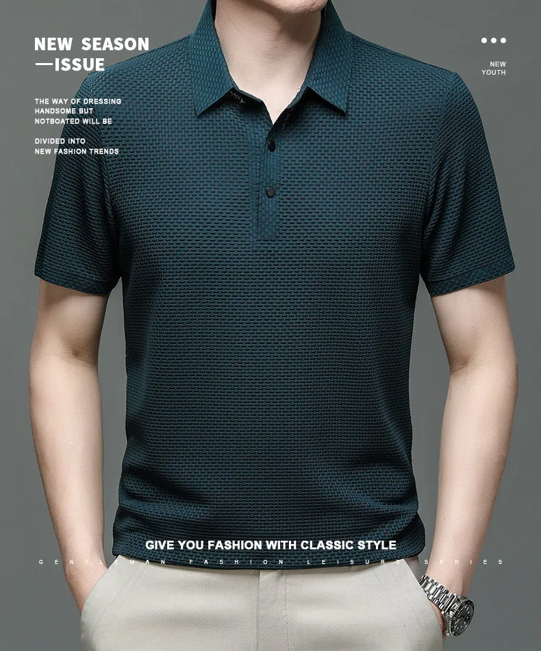 Men polo shirt high quality silk breathable business classy men fashion mock neck