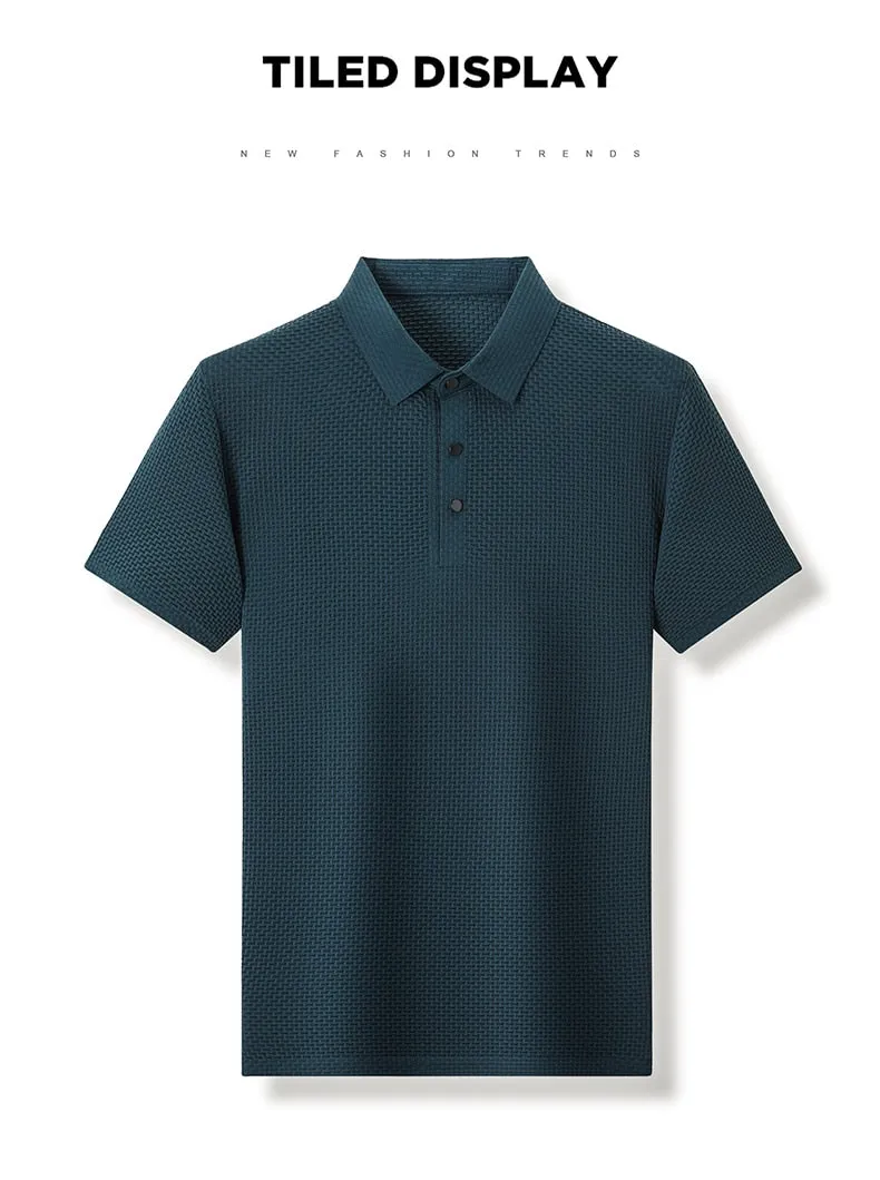 Men polo shirt high quality silk breathable business classy men fashion mock neck