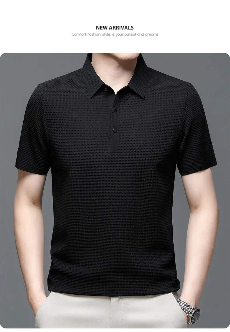 Men polo shirt high quality silk breathable business classy men fashion mock neck