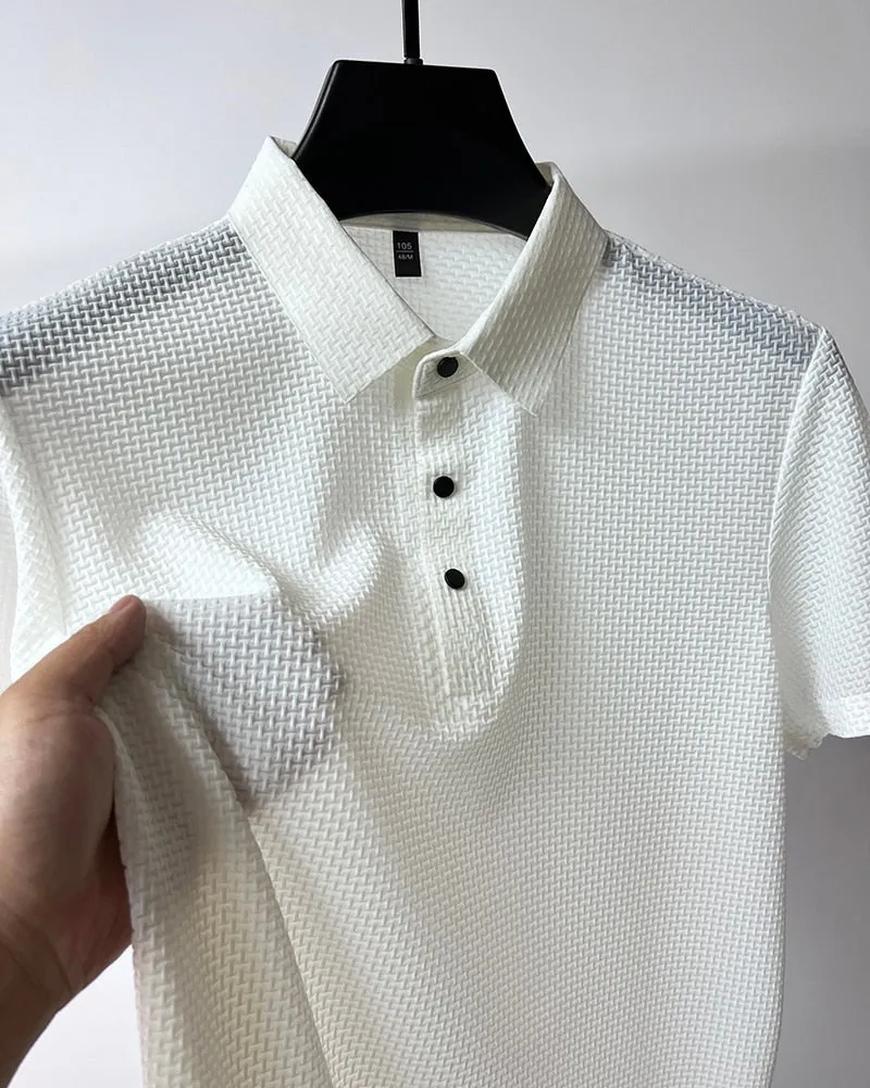 Men polo shirt high quality silk breathable business classy men fashion mock neck
