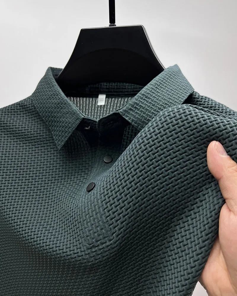 Men polo shirt high quality silk breathable business classy men fashion mock neck