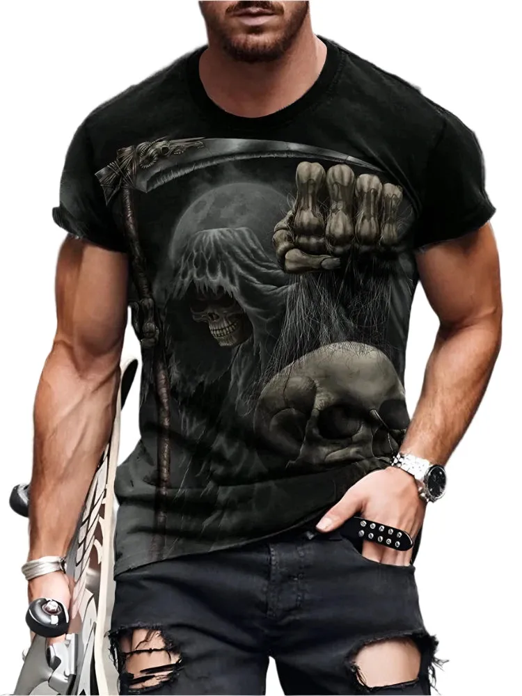 Men's Summer Skull Print T-Shirt - Casual Short-Sleeve Streetwear for Everyday & Outdoor Sports