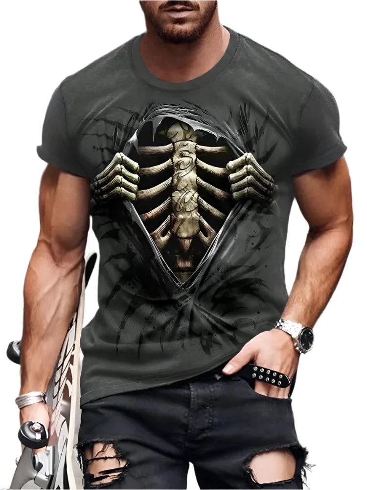 Men's Summer Skull Print T-Shirt - Casual Short-Sleeve Streetwear for Everyday & Outdoor Sports