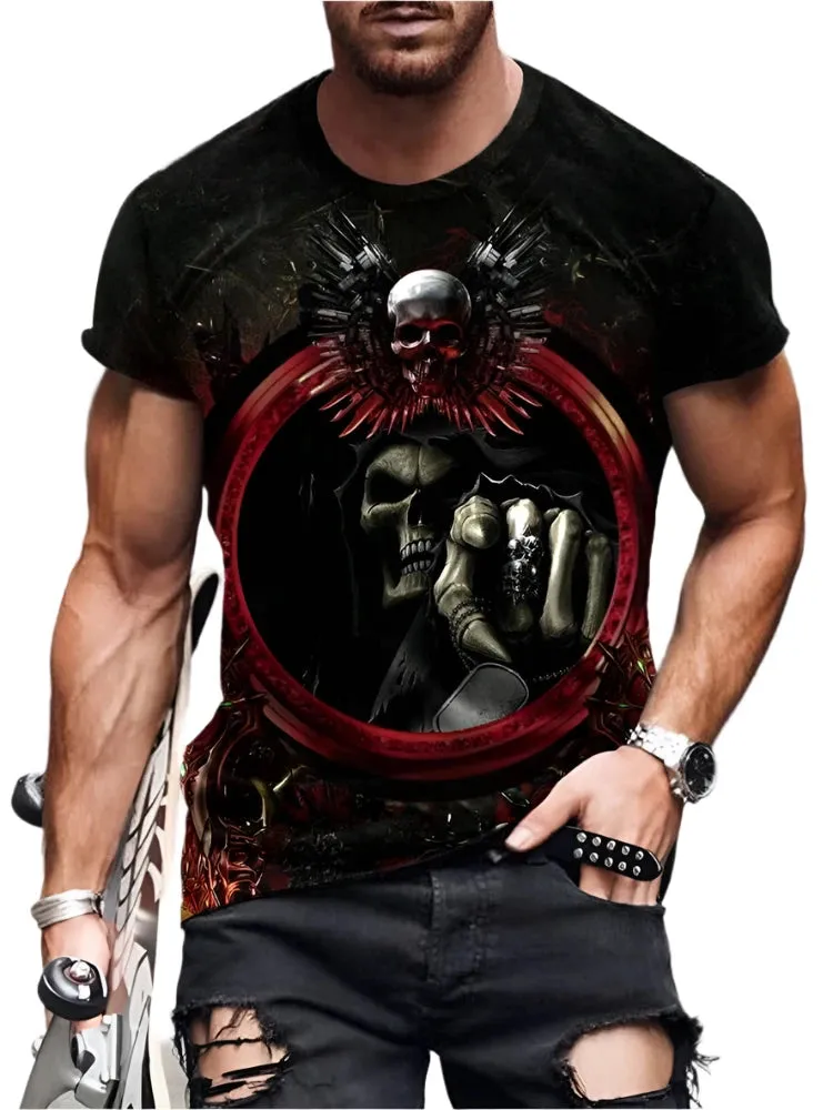 Men's Summer Skull Print T-Shirt - Casual Short-Sleeve Streetwear for Everyday & Outdoor Sports