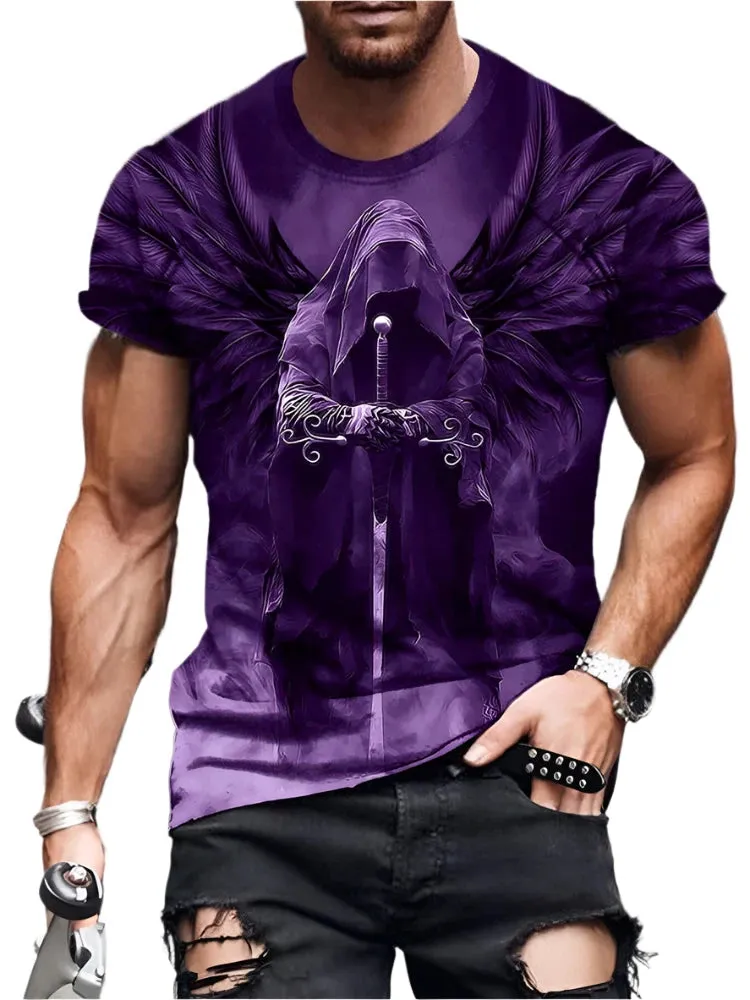 Men's Summer Skull Print T-Shirt - Casual Short-Sleeve Streetwear for Everyday & Outdoor Sports