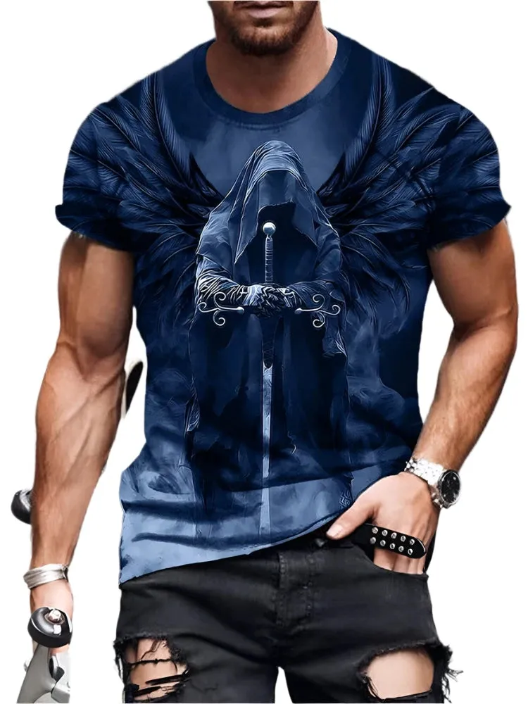 Men's Summer Skull Print T-Shirt - Casual Short-Sleeve Streetwear for Everyday & Outdoor Sports