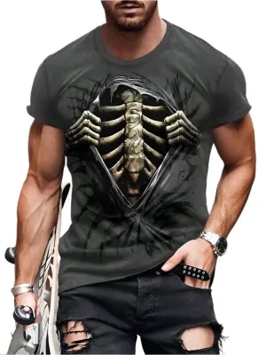 Men's Summer Skull Print T-Shirt - Casual Short-Sleeve Streetwear for Everyday & Outdoor Sports