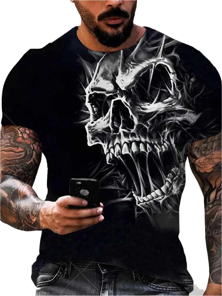 Men's Summer Skull Print T-Shirt - Casual Short-Sleeve Streetwear for Everyday & Outdoor Sports
