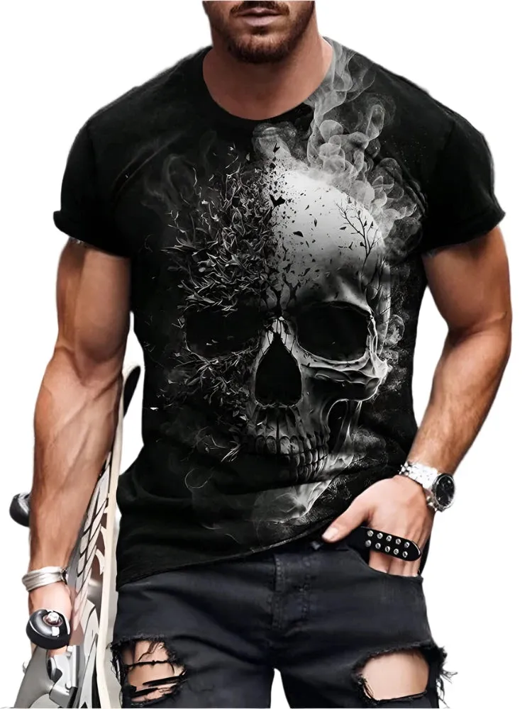Men's Summer Skull Print T-Shirt - Casual Short-Sleeve Streetwear for Everyday & Outdoor Sports