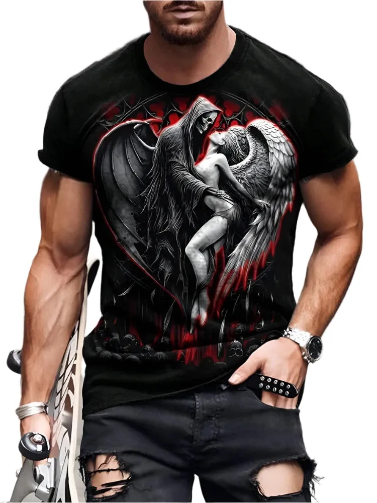 Men's Summer Skull Print T-Shirt - Casual Short-Sleeve Streetwear for Everyday & Outdoor Sports