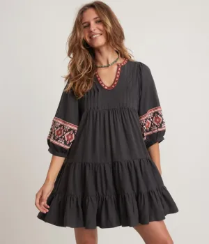 ML Olema LS Mini Dress - Black Embroidery