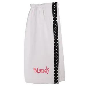 Monogrammed Spa Wrap White with Black Polka dot Ribbon