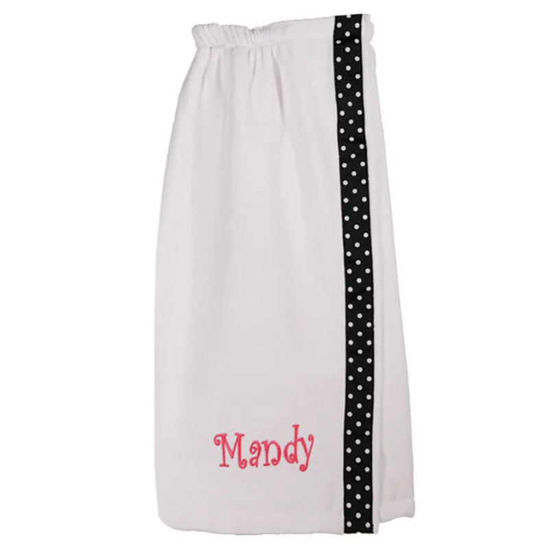 Monogrammed Spa Wrap White with Black Polka dot Ribbon
