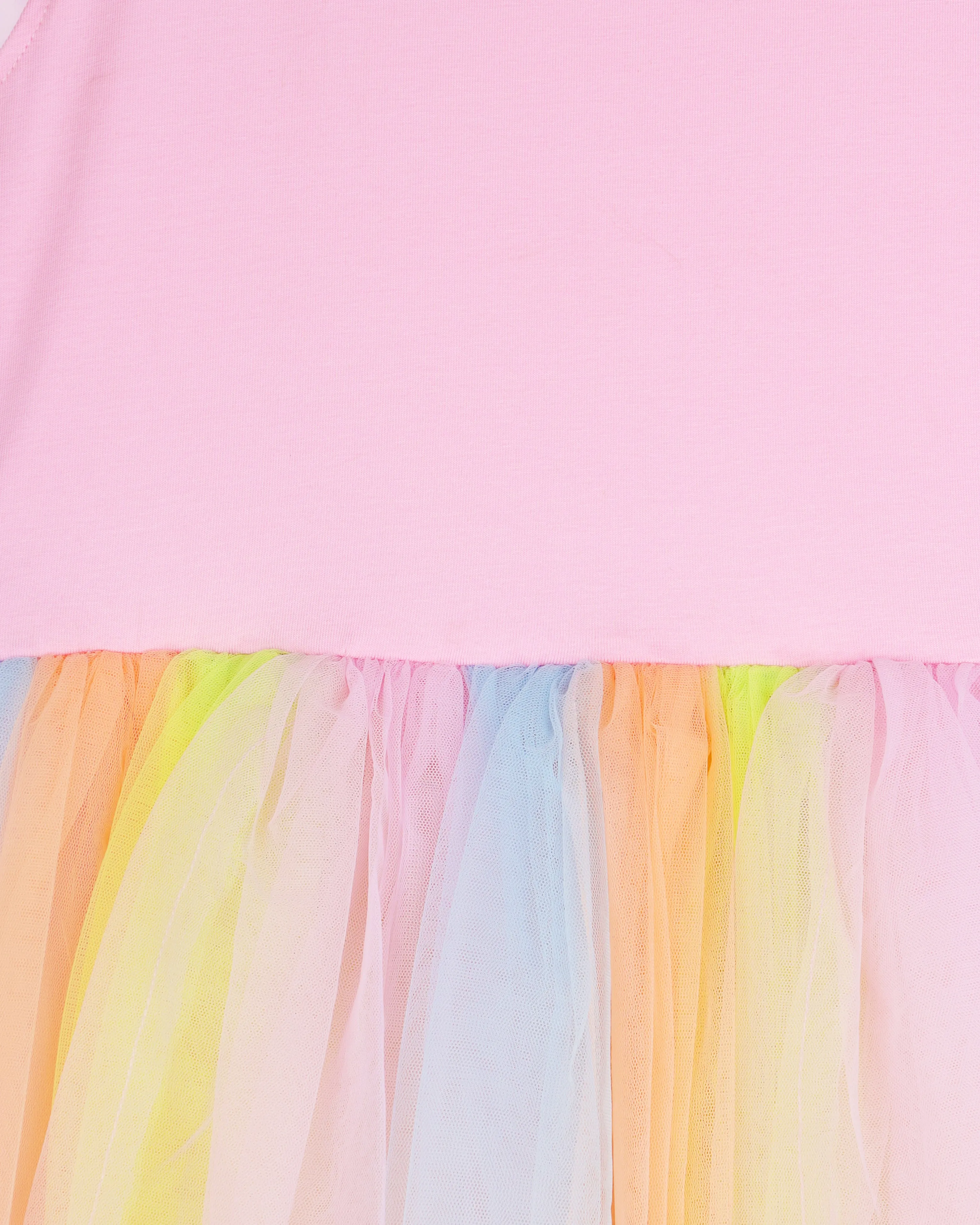Multicolor Cute Frilly Sleeves Rainbow Party Girls Dress