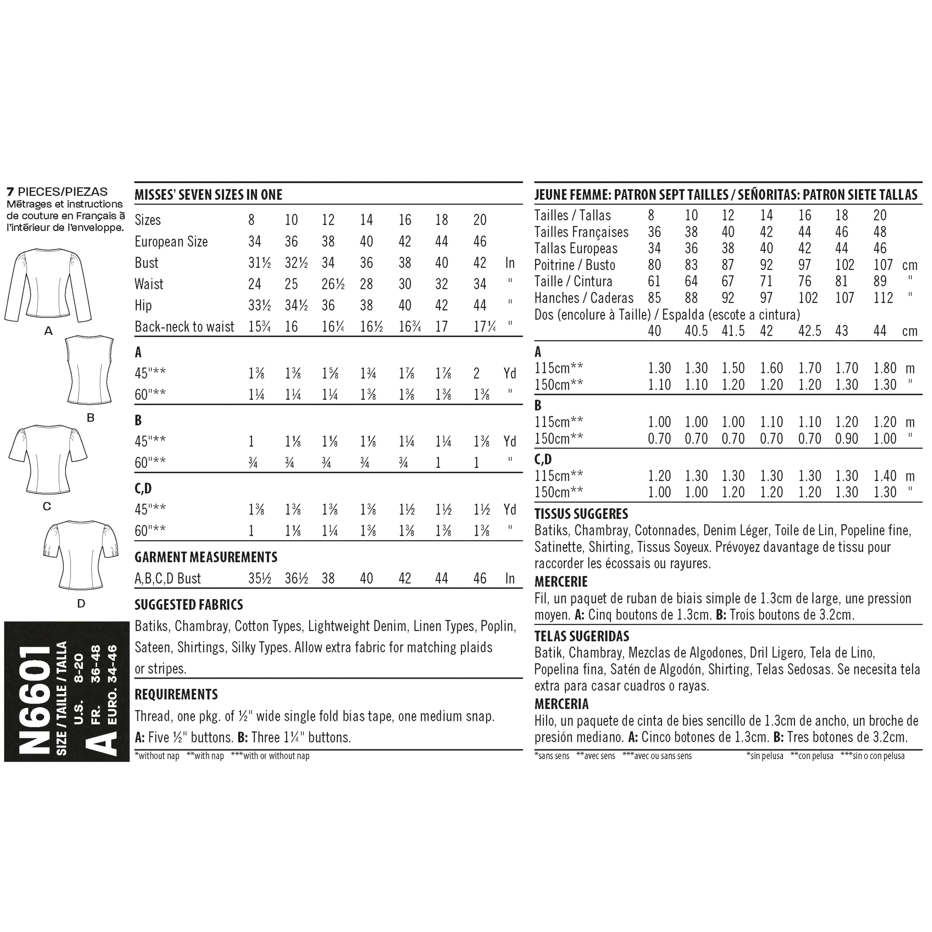 Newlook Pattern N6601 Misses' Tops
