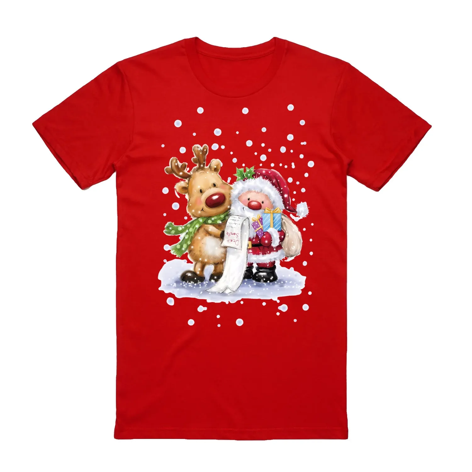 NNEDSZ 100% Cotton Christmas T-shirt Adult Unisex Tee Tops Funny Santa Party Custume, Reading Santa (Red), XL