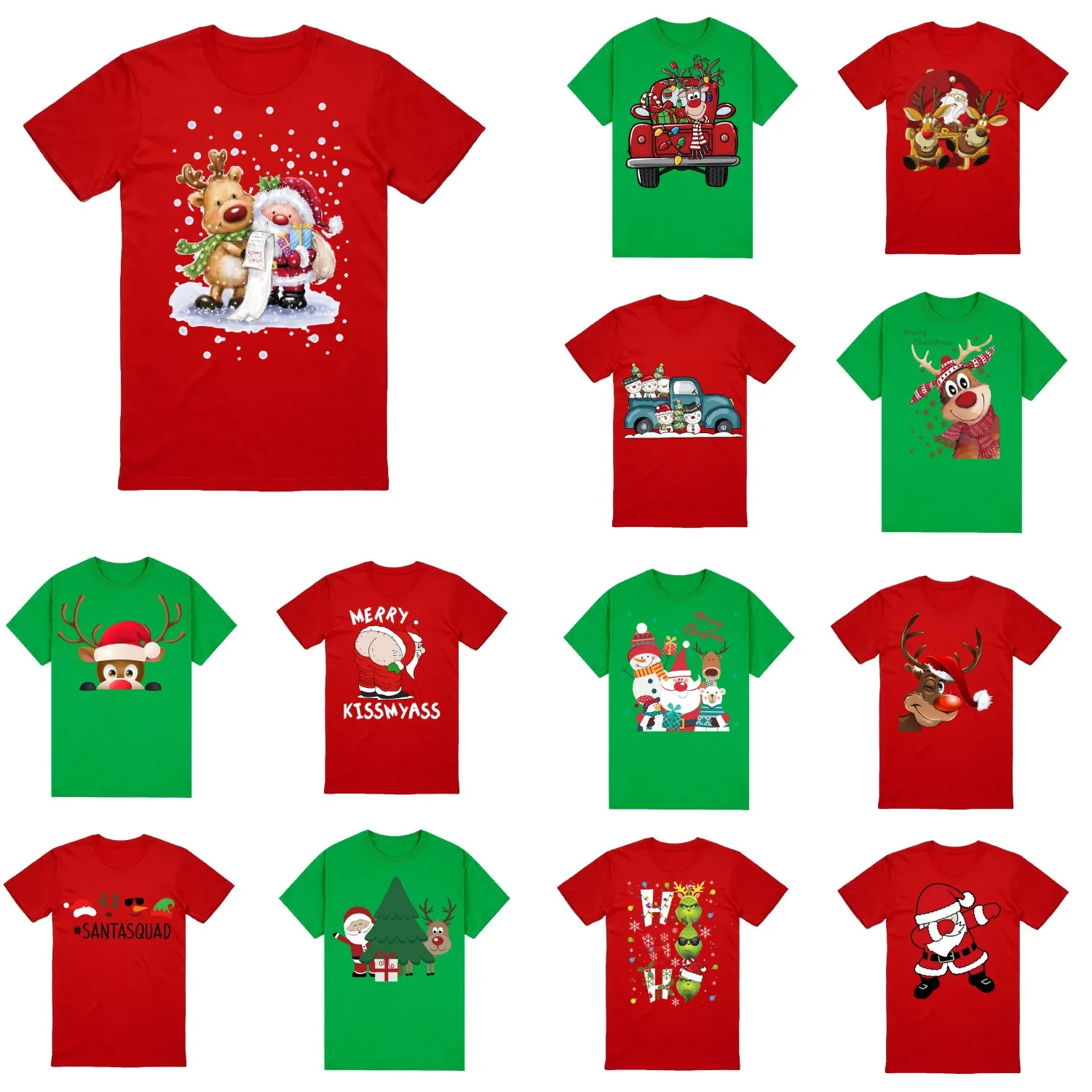 NNEDSZ 100% Cotton Christmas T-shirt Adult Unisex Tee Tops Funny Santa Party Custume, Reading Santa (Red), XL