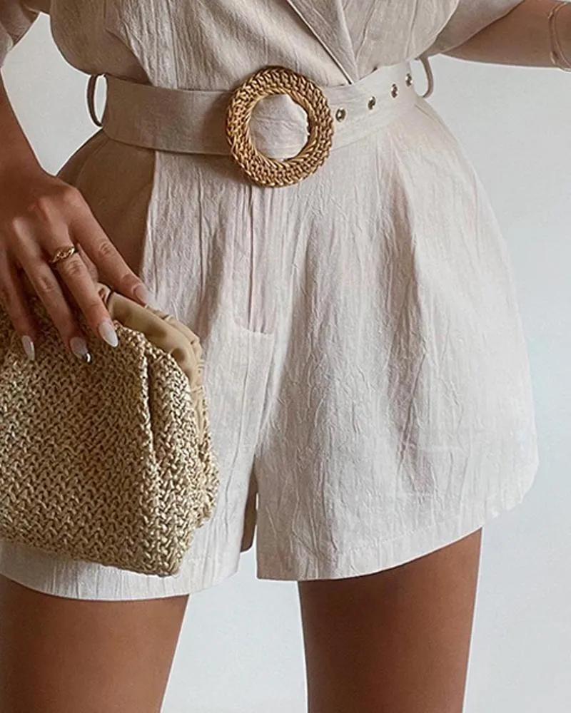 Notched Collar Short Sleeve Romper