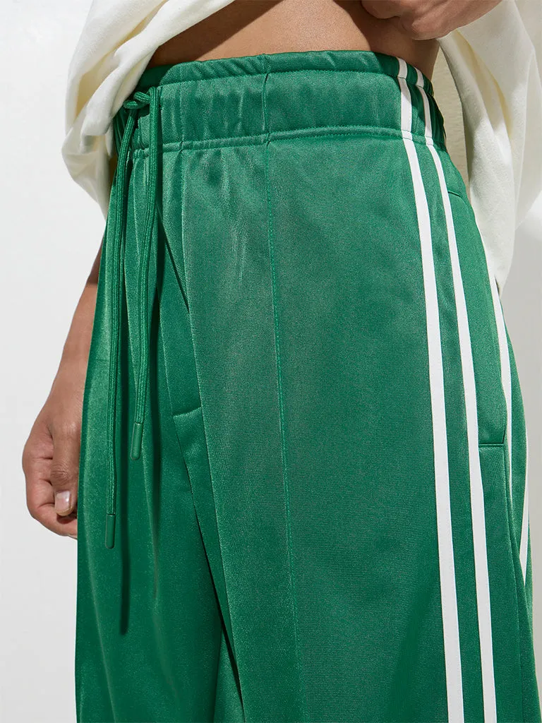 Nuon Jade Green Striped Relaxed-Fit Mid-Rise Track Pants