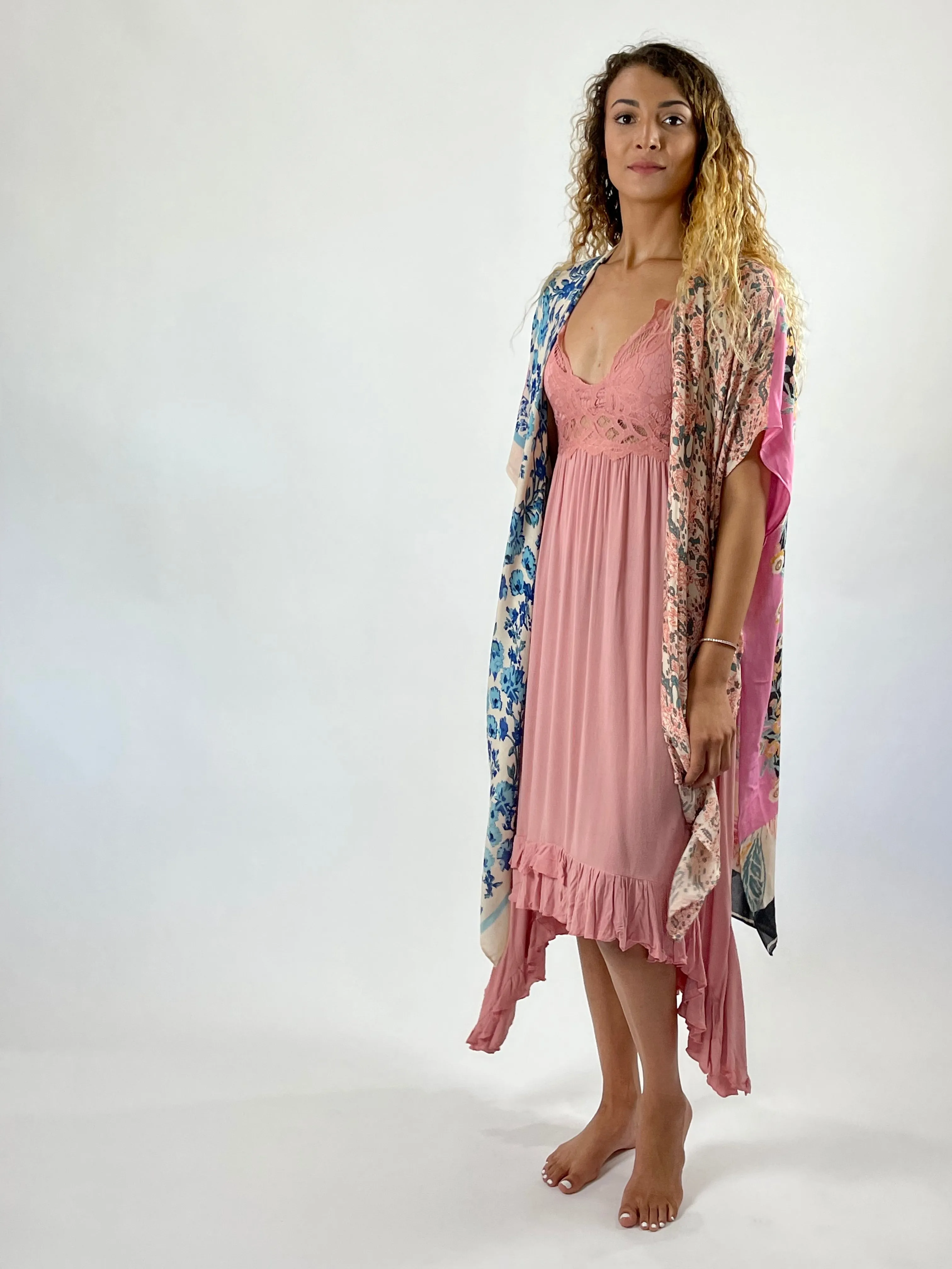 Peach Melina Lace Dress-Midi