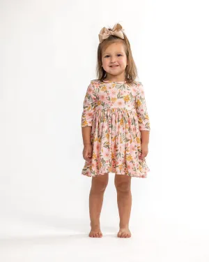 Peachy Fall Floral Twirl Dress