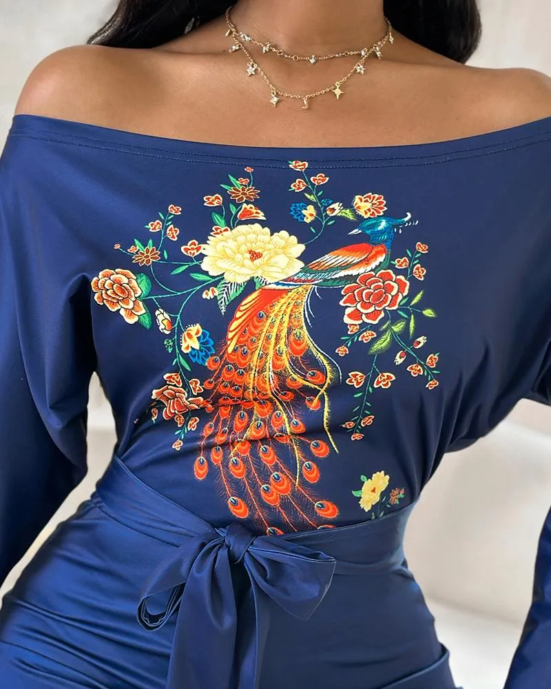Peacock Floral Print Tied Detail Romper