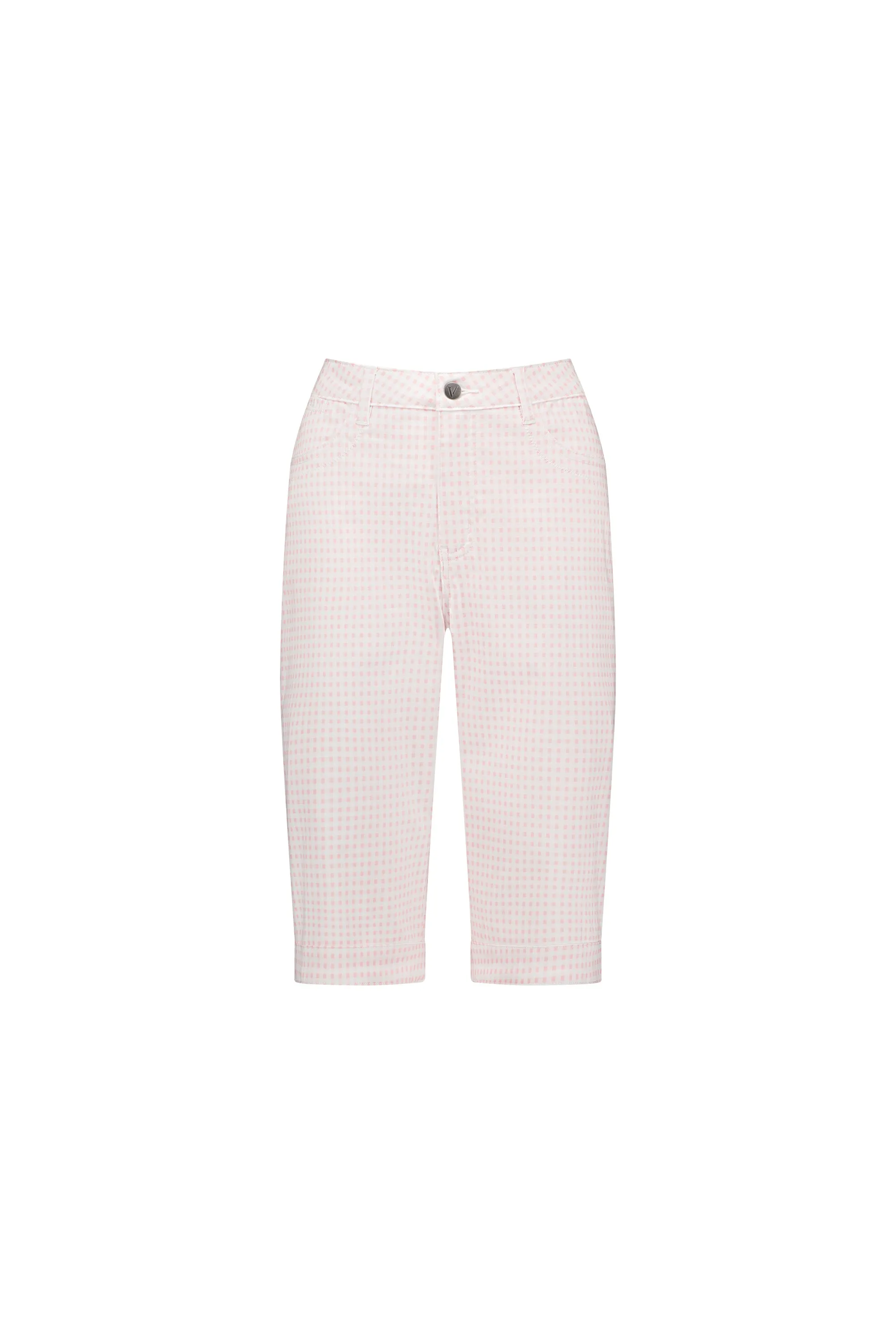 Pink Gingham Printed Lightweight Straight Leg Short