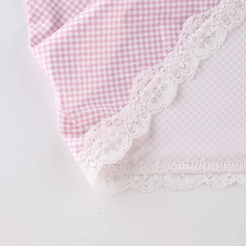 Plaid Pattern V Neck Sexy Rave Lace Bralette Crop Top Sleeveless