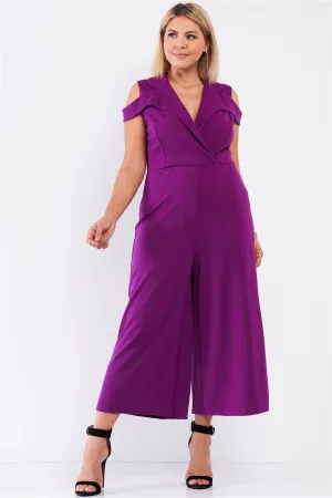 Plus Magenta Sleeveless Collared Plunging V-neck Wide Leg Jumpsuit