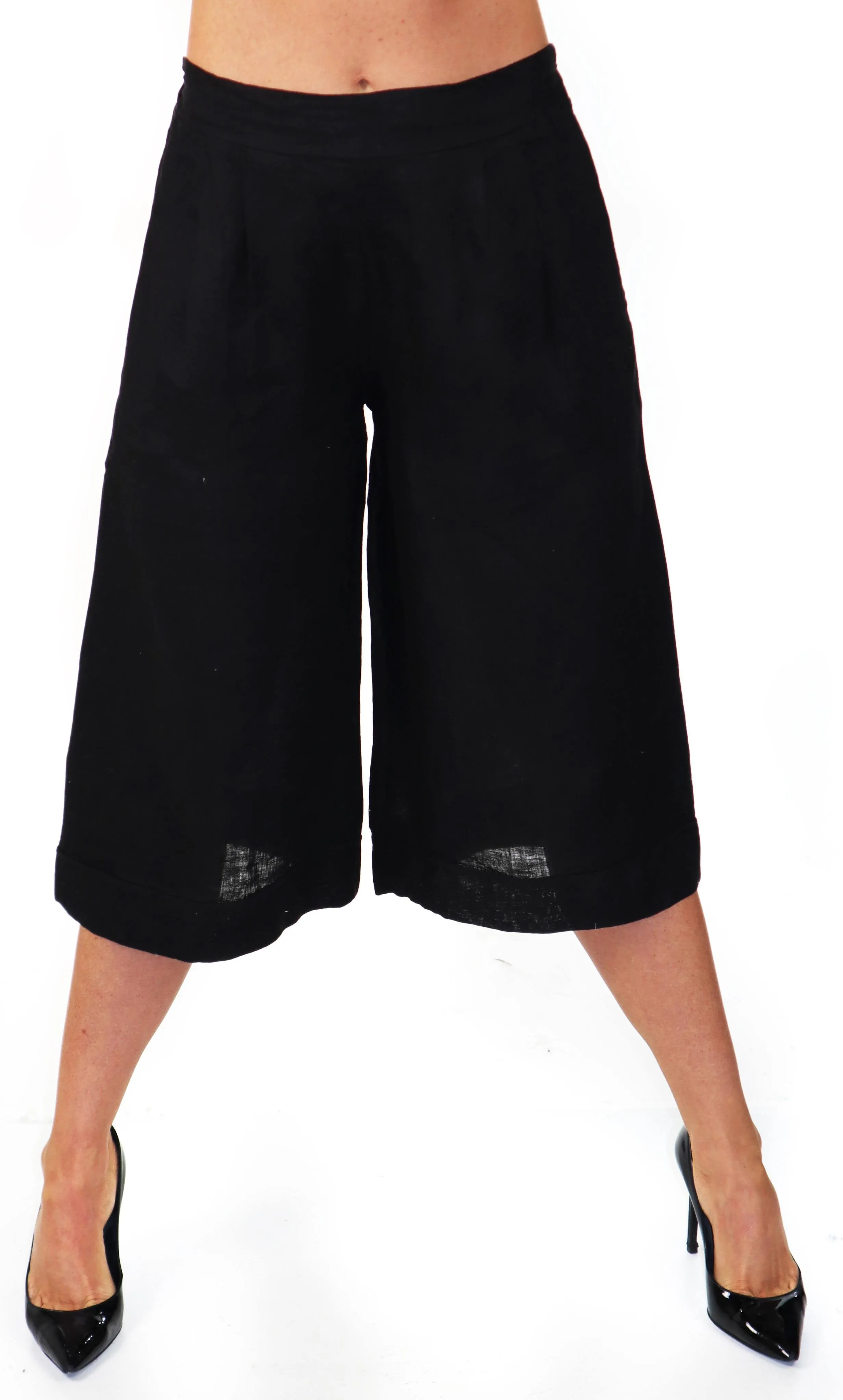 Pure washed and soft linen capri pants, women capri pants