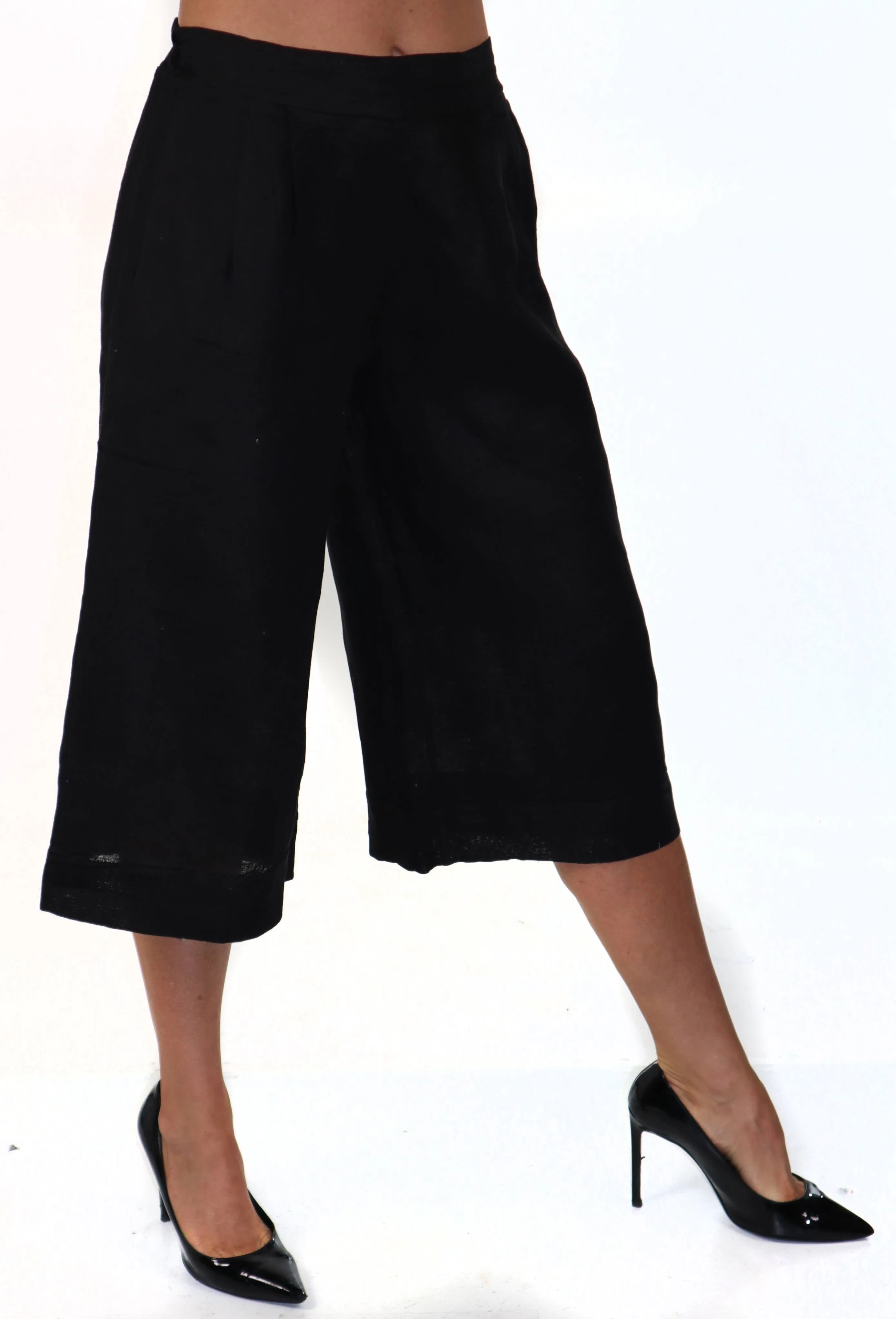 Pure washed and soft linen capri pants, women capri pants