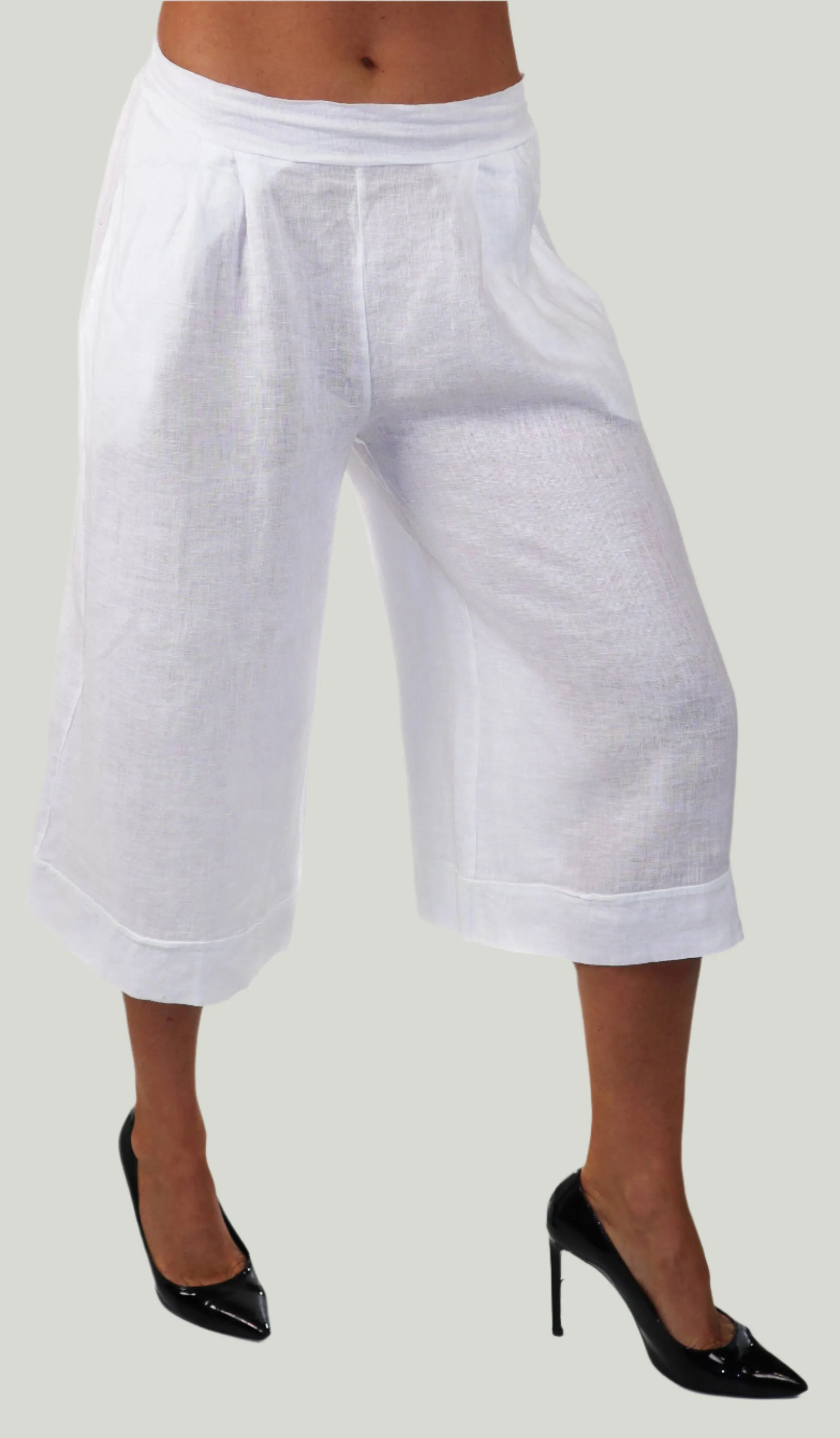 Pure washed and soft linen capri pants, women capri pants