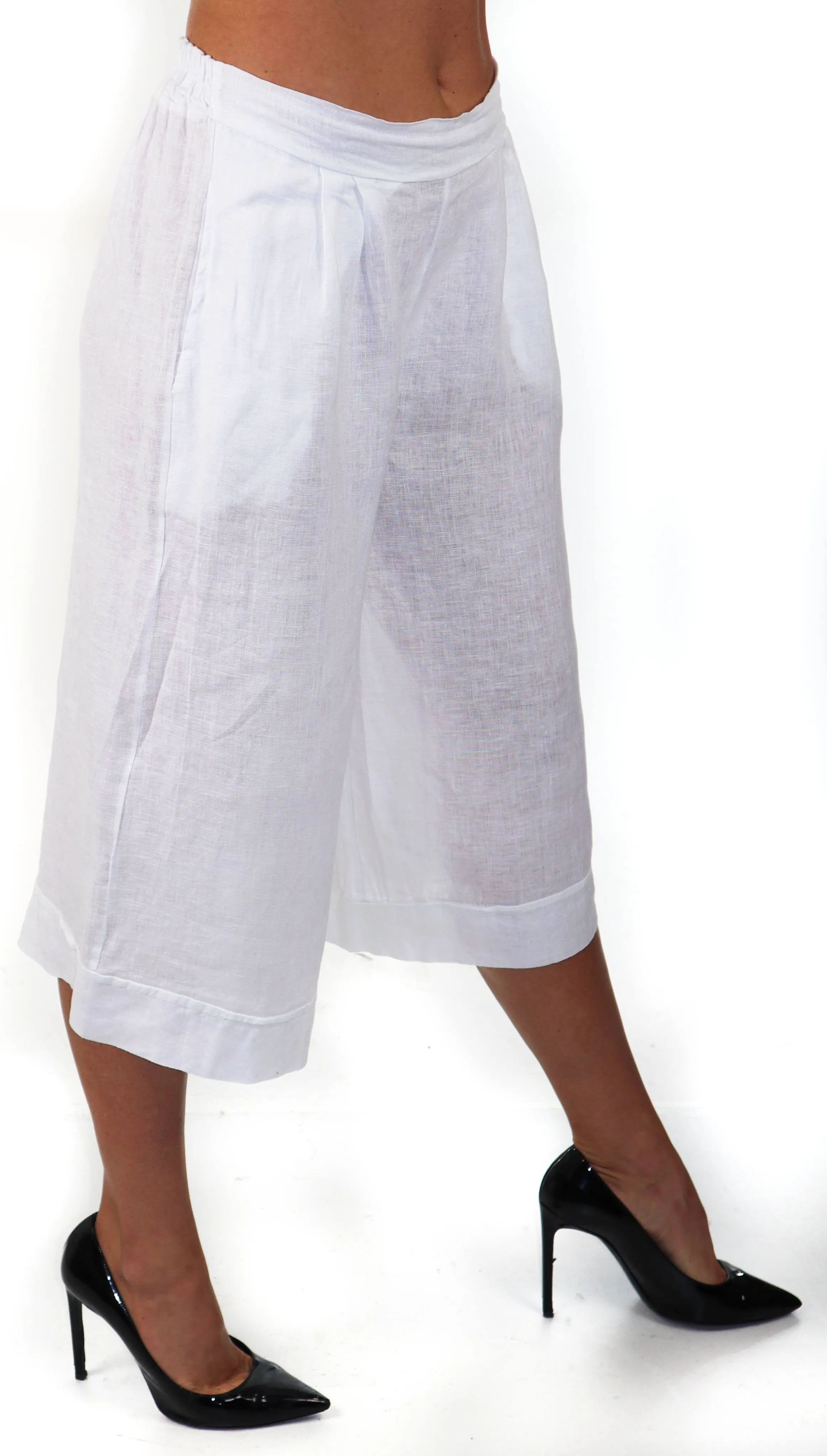 Pure washed and soft linen capri pants, women capri pants