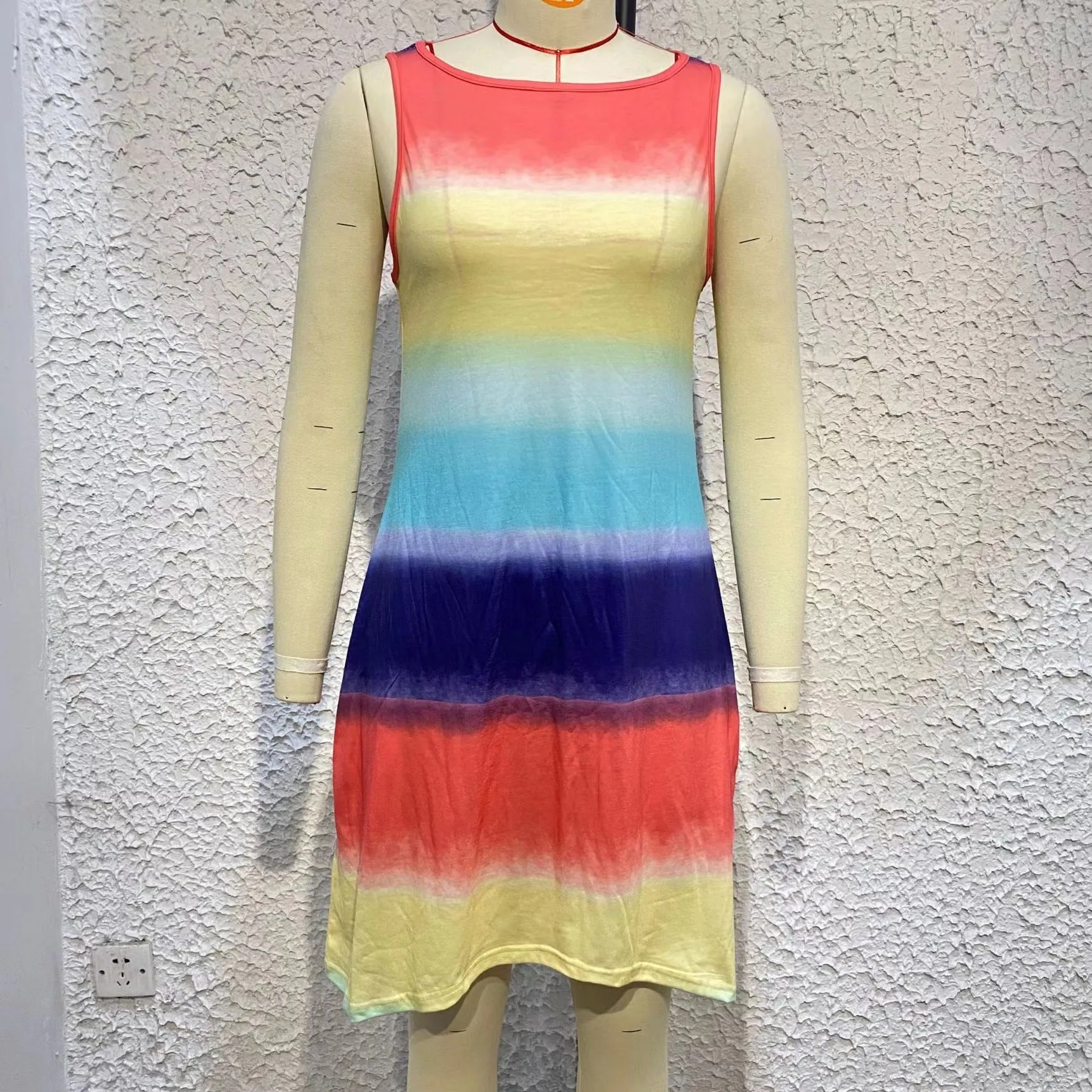 Rainbow Loose Fit Round Neck Dress
