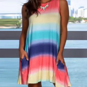 Rainbow Loose Fit Round Neck Dress