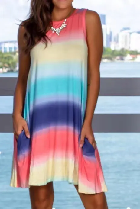 Rainbow Loose Fit Round Neck Dress