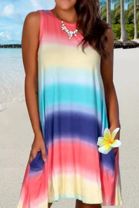 Rainbow Loose Fit Round Neck Dress