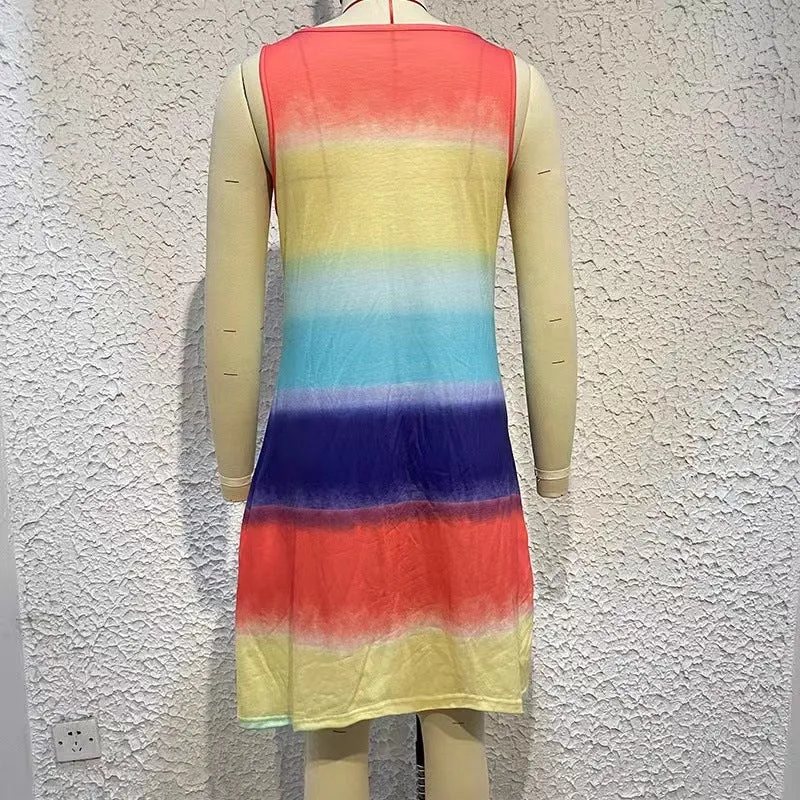 Rainbow Loose Fit Round Neck Dress
