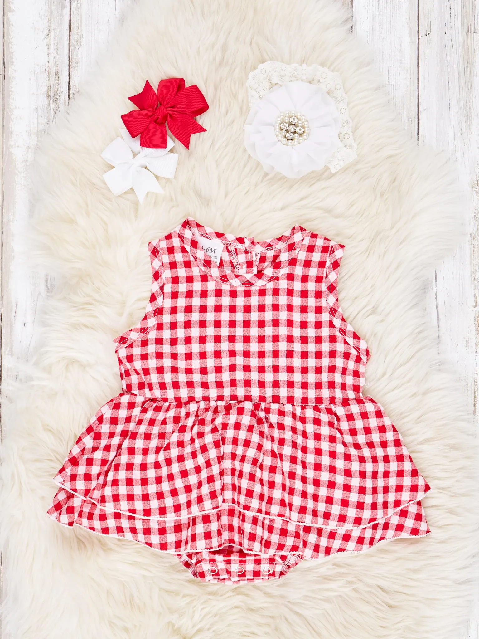 Red Gingham Dressy Ruffle Romper