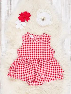 Red Gingham Dressy Ruffle Romper