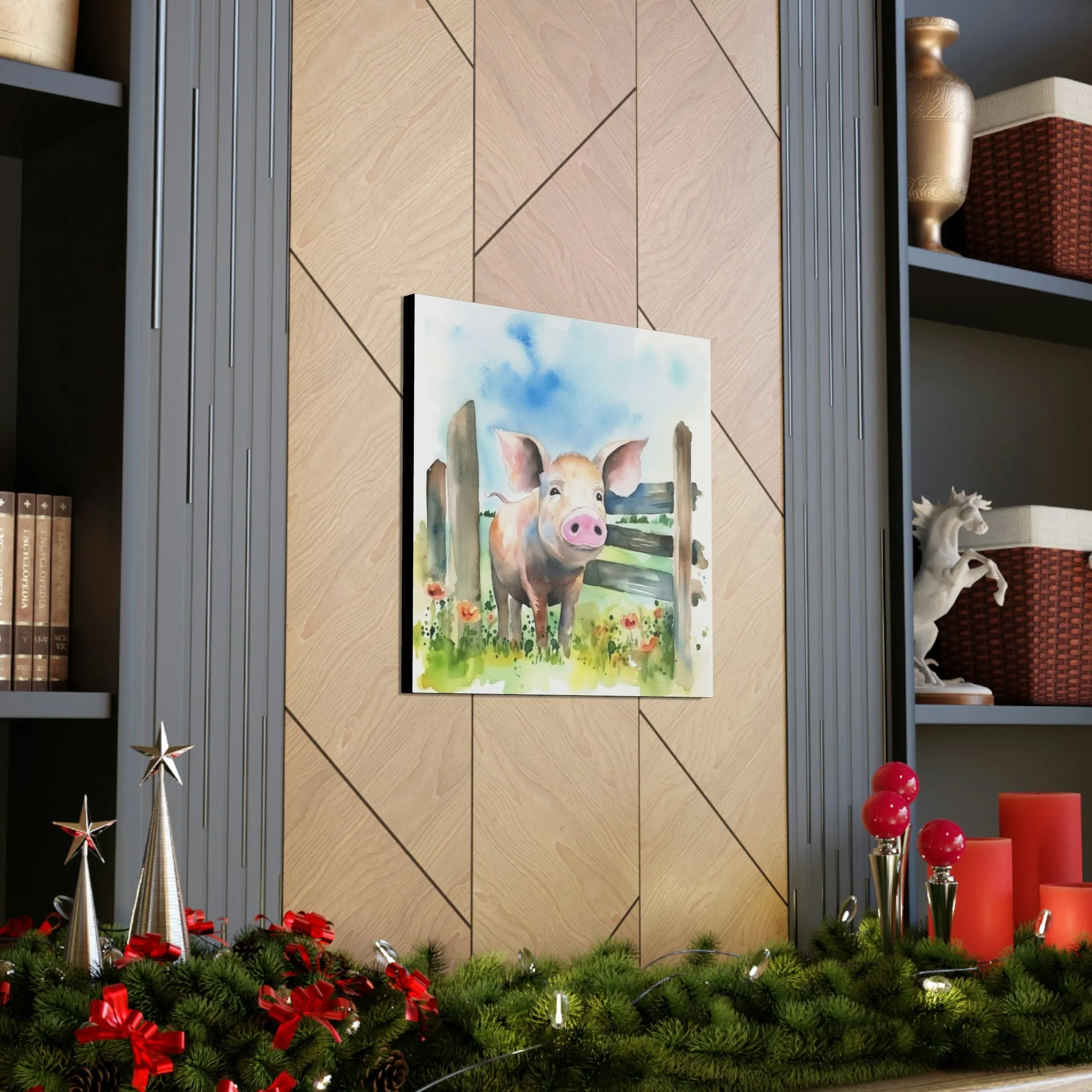 Rustic Folk Art Watercolor Pig Canvas Gallery Wraps - Perfect Gift for Your Country Farm Friends