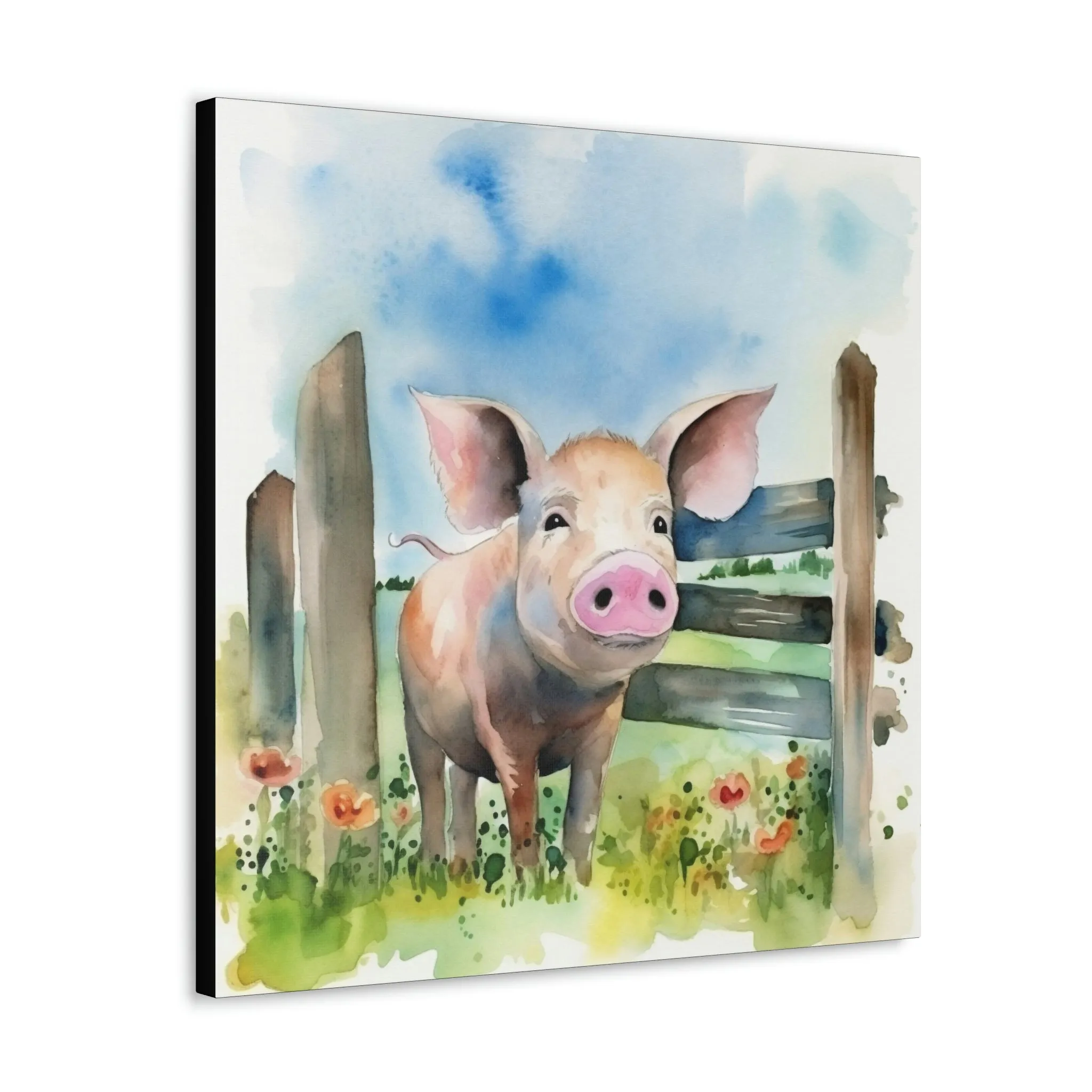 Rustic Folk Art Watercolor Pig Canvas Gallery Wraps - Perfect Gift for Your Country Farm Friends